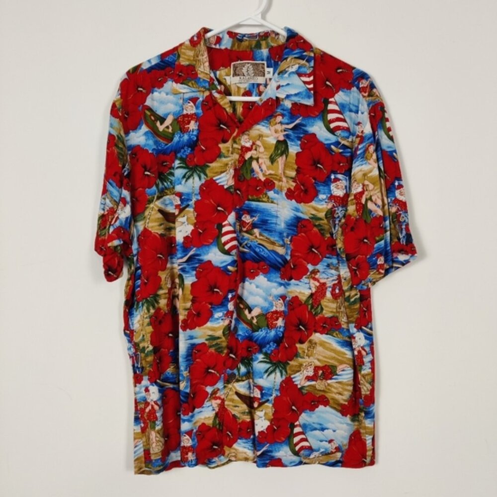 Kalaheo Men's Button Down Hawaiian Shirt Size Medium Christmas Tropical Holidays